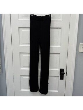 GAP Womens XS Black Cotton Blend Ribbed Knit Split Hem Flare Pants